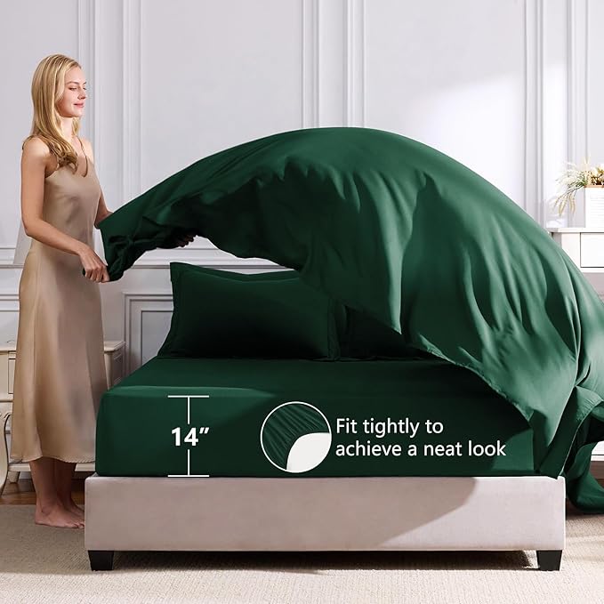 CozyLux Twin XL Comforter Set Emerald Green - 5 Pieces Twin Extra Long Bed in a Bag for College Dorm, All Season Bedding Set for Girls and Boys, Soft Bed Set with Comforter, Sheets, Pillowcase & Sham