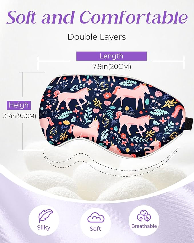 Miss Adola Sleep Mask for Kids - Cute Kawaii Cartoon Silk Sleeping Mask with Adjustable Strap Soft Smooth Light Eye Mask for Sleeping Silk Kids Eye Cover for Boys Girls Teens, BU Wildflower Unicorn