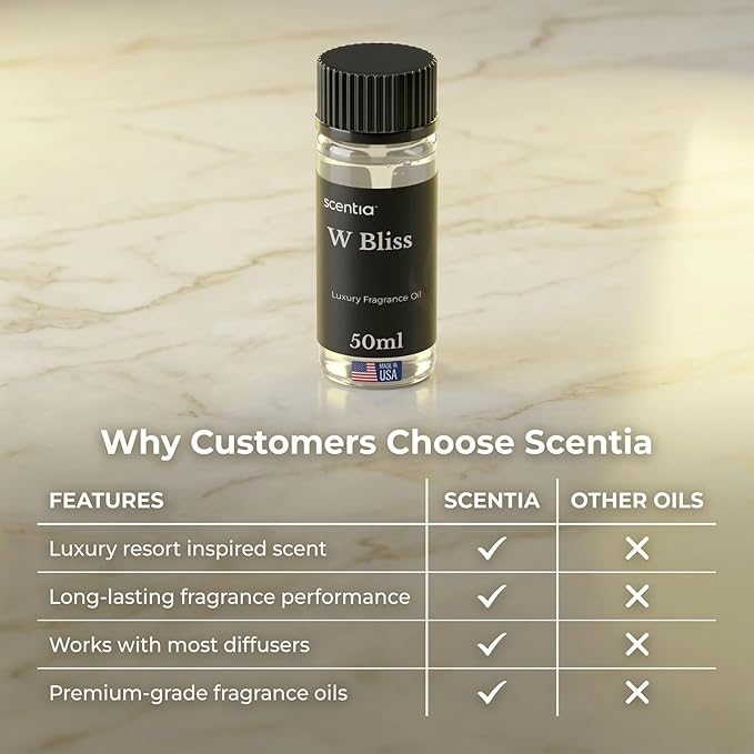 Scentia W Bliss (W Magic) Hotel Scent Diffuser Oil – Luxury Fragrance Inspired by W Hotel – 50 mL – Bergamot, Lemongrass & Jasmine Essential Oil Blend for Home, Office & Aromatherapy Diffusers