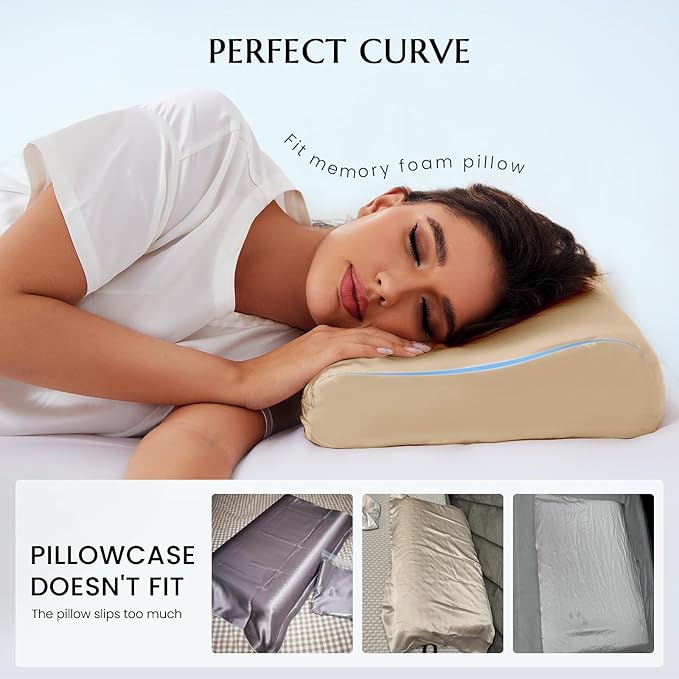 THXSILK 19 Momme 100% Mulberry Silk Pillowcase for Contour Memory Foam Pillow, Contour Pillow Case Cover, Cervical Pillow Case, Pack of 1(Champagne, 20"x12"x3.9"/2.7")