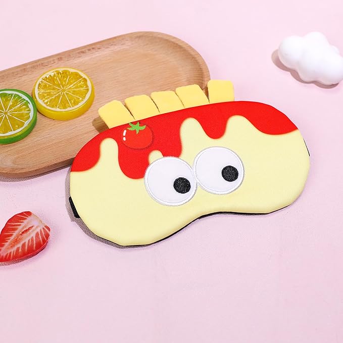PERFECTSIGHT Sleep Eye Masks, Cute Sleep Eye Cover Lightweight Adjustable Eyeshade Mask Cover for Women Men Sleep Travel Nap, French Fries