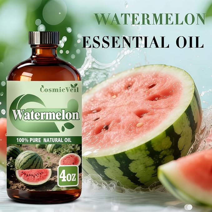 Watermelon Essential Oil Watermelon Oil for Aroma Diffuser,Humidifier,Home Fragrance,Cleaning,Body Care,Massage,Yoga,DIY Candle,DIY Soap CosmicVeil（Watermelon，4 Fl Oz (Pack of 1)）