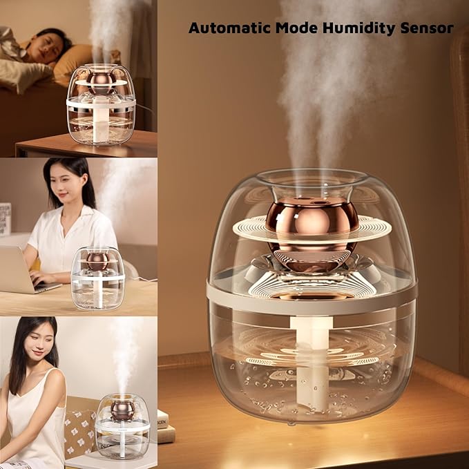 Double Spray Humidifiers For Bedroom,3L Cool Mist Ultrasonic Humidifier with Night Light,Living Room Humidifier, Automatic Mode Humidity Sensor for Bedroom Large Room Home Office & Plants (Green)