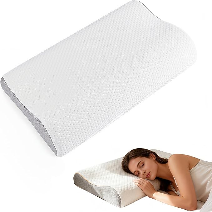 Cervical Neck Pillow for Neck Pain Relief - Ergonomic Memory Foam Pillows,Neck Pillow for Sleeping, Side Back Stomach Sleepers,Breathable & Washable Cover, White (Medium Soft)