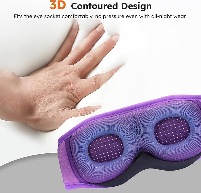 LC-dolida White Noise Sleep Mask, 3D Sleep Headphones with 16 Soothing Sounds, Bluetooth 5.4 Sleep Eye Mask with Timer, Total Blackout Sleeping Headphones for Side Sleeper (Purple)