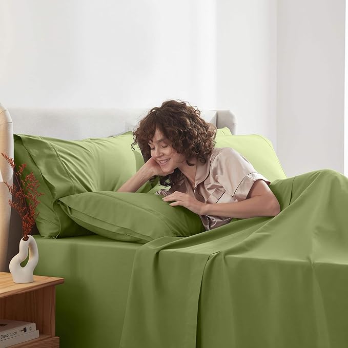 Nestl Extra Deep Twin XL Sheet Set - 4 Piece Breathable & Cooling Sheets - Hotel Luxury Bedding Set w/18-24 Inch Deep Pockets - Easy & Secure Fit - Super Soft, Wrinkle Free & Comfy - Calla Green