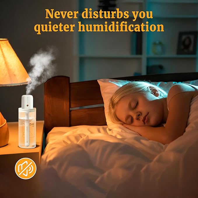 Mini Humidifier, Portable Humidifiers for Travel, White Small Personal Mist Maker with USB Use Quiet Air Diffuser with Adjustable Length for Car Bedroom Office Use