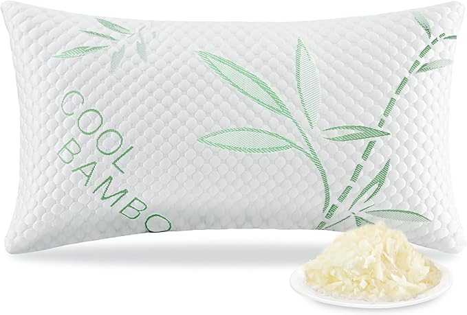 Shredded Memory Foam Pillow, Cooling Pillow King Size 1 Pack Adjustable Firm Bamboo Bed Pillow for Hot, Side, Back and Stomach Sleepers