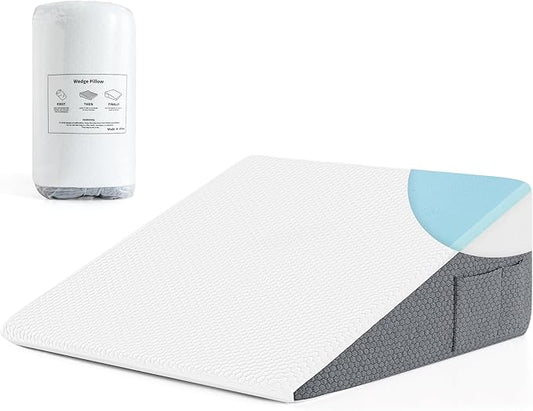 7.5 Inch Wedge Pillow for Sleeping - Bed Wedge for Headboard Triangle Pillow, Memory Foam Wedges for Acid Reflux, GERD, Snoring, Post Surgery Back Pain Relief, Leg Elevation, Washable Cover