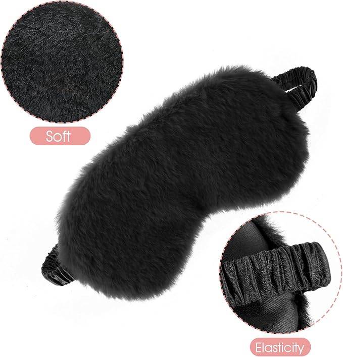 2 Pcs Plush Sleep Eye Mask Cute Soft Sleeping Blindfold Adjustable Furry Nap Eye Cover Night Comfortable Faux Fur Eyeshade for Plane Game Winter Men Women Gift(White, Black)