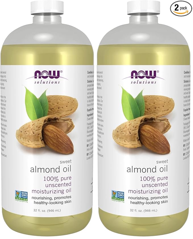 NOW Foods Solutions,Sweet Almond Oil,100% Pure Moisturizing Oil,Promotes Healthy-Looking Skin,Unscented-Oil,32-Ounce,(Pack of 2)