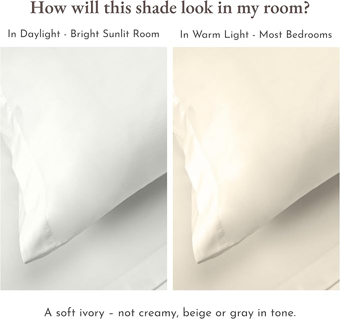 California Design Den Full Size Sheets Set - Natural 100% Cotton Sheets Full Size Bed with Deep Pockets, Soft Sateen Weave, Durable Bedding Set Ivory (Eggshell)