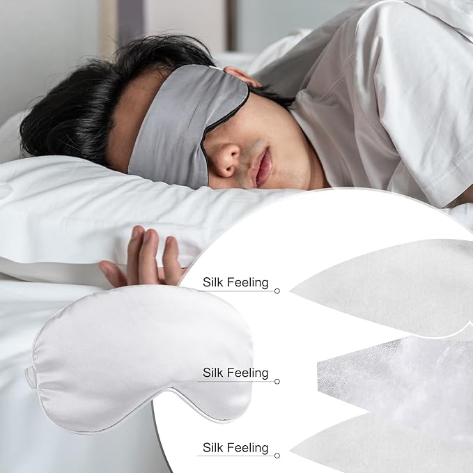 PATIKIL Silk Sleep Mask, 2 Pack Soft Satin Eye Protective Mask Blackout Eye Cover with Elastic Straps for Side Sleeping Women Men Travel, White