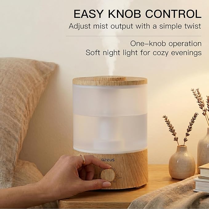 AZEUS 3.5L Ultrasonic Humidifier with 7-Colour Night Light, Aroma Diffuser Compatible Cool Mist Humidifier, Quiet & Adjustable for Bedroom, Nursery, Office