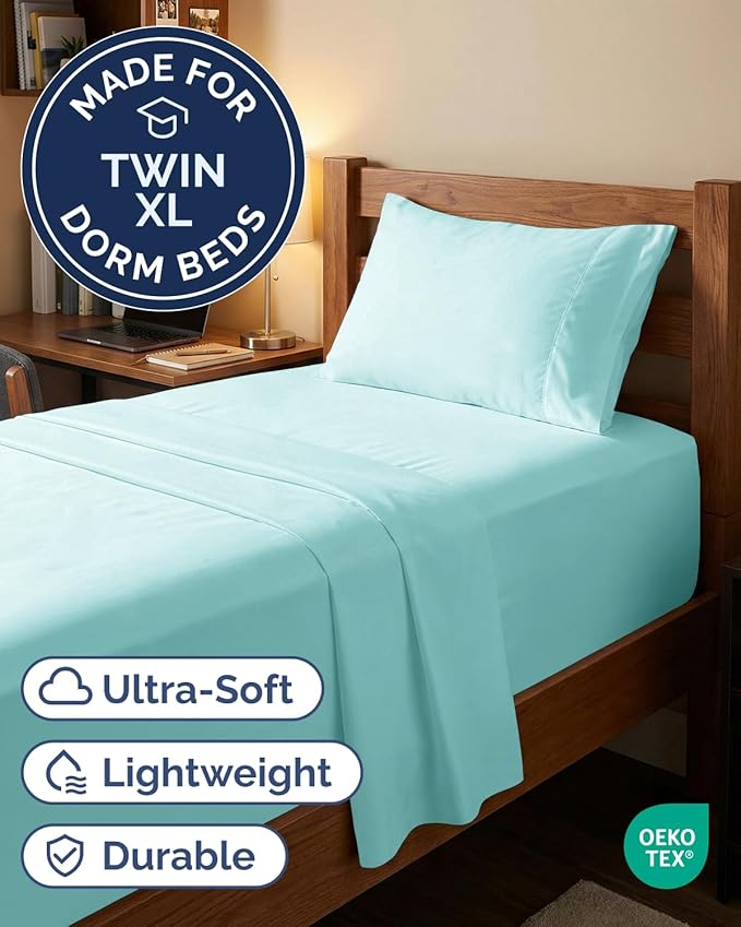 Extra Deep Twin XL Sheet Set - 3 Piece Breathable & Cooling Bed Sheets - Easily Fits 18 to 24 inch Mattress - Ultra Soft, Wrinkle & Fade Free w/ Extra Deep Pockets - Hotel Luxury Bedding - Spa Blue