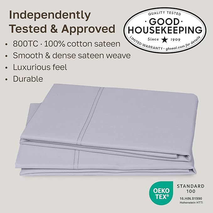 California Design Den 100% Cotton Pillow Cases Queen Set of 2, 800 Thread Count Pillowcases Sateen, Fits Queen and Standard Size Pillows (Lavender)