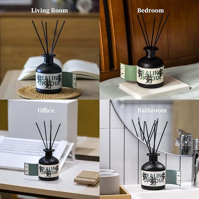KRD Cashmere Wood Chestnut Oil Diffuser, 3.38 fl oz Glass Bottle Home Scents, Aesthetic Shelf Decor Fragrance Stick Set