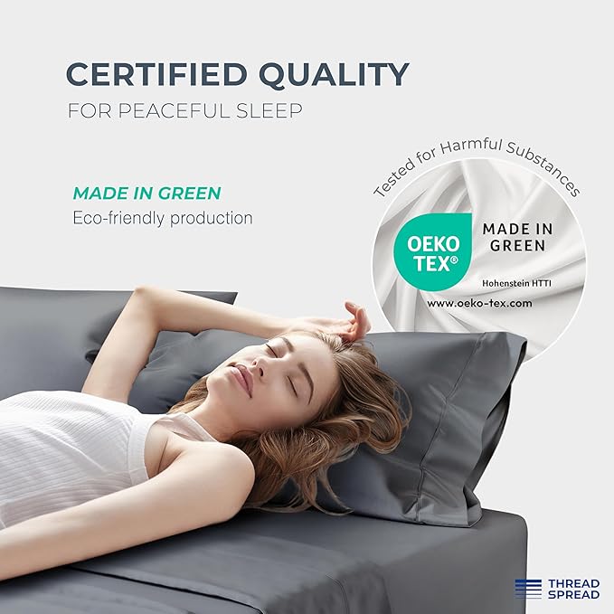 THREAD SPREAD 100% Egyptian Cotton Pillow Cases Queen Size Set of 2 - Luxury 1500 Series Queen Pillow Cases (Dark Grey), Soft Cooling Envelope Closure Hotel Quality Egyptian Cotton Pillowcases