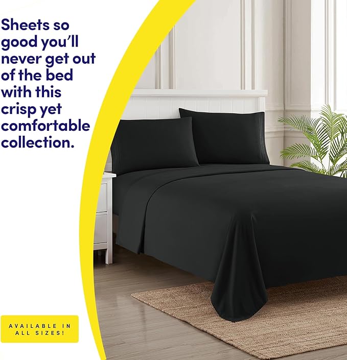 1500 Supreme Collection Queen Sheet Sets Black - Luxury Hotel Bed Sheets and Pillowcase Set for Queen Mattress - Extra Soft, Elastic Corner Straps, Deep Pocket Sheets, Queen Black