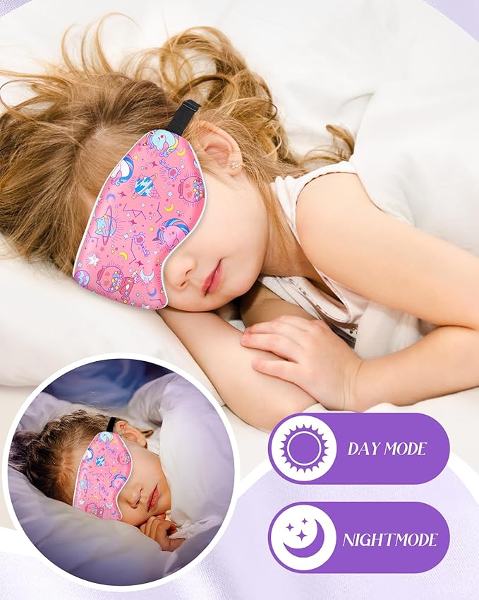 Miss Adola Sleep Mask for Kids - Cute Kawaii Cartoon Silk Sleeping Mask with Adjustable Strap Soft Smooth Light Eye Mask for Sleeping Silk Kids Eye Cover for Boys Girls Teens, Ice Cream Planet