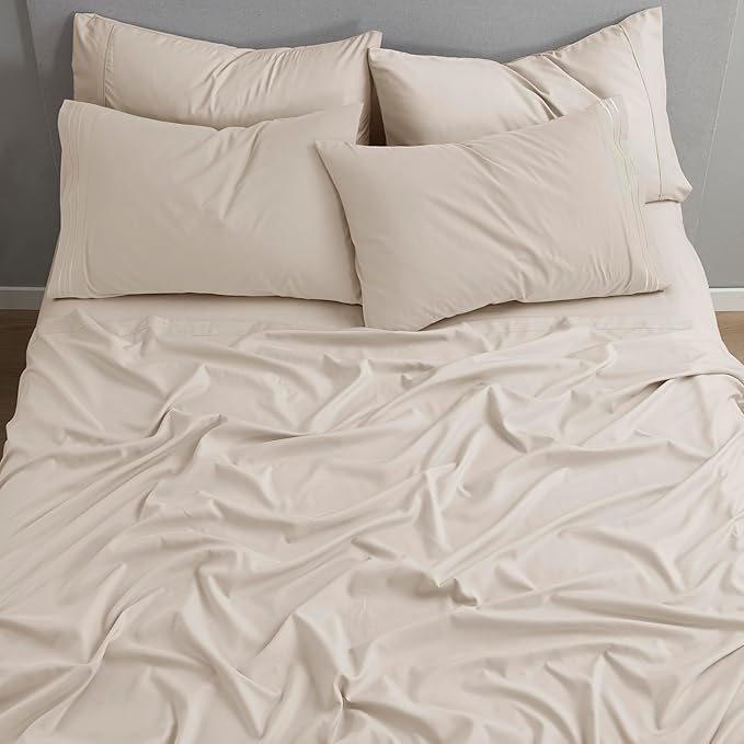 Clara Clark Queen Sheets - Hotel Luxury 6 Piece Bed Sheets for Queen Size Bed - Soft Bedding Sheets & Pillowcases, Fits Mattress up to 16 inch deep. Queen, Linen