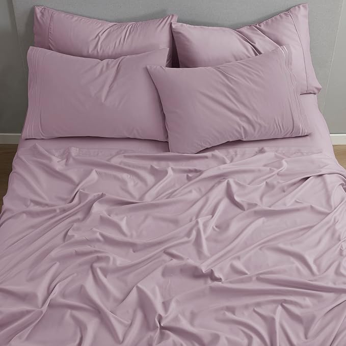 Clara Clark Twin Sheets - Hotel Luxury 5 Piece Bed Sheets for Twin Size Bed - Soft Bedding Sheets & Pillowcases, Fits Mattress up to 16 inch deep. Twin, Dusty Purple
