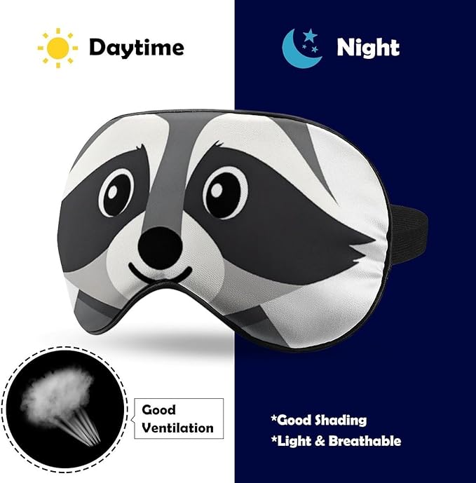 Cute Raccoon Sleep Mask Blindfold for Adult Play Adjustable Soft Eye Sleep Mask for Men Women Travel Nap Games