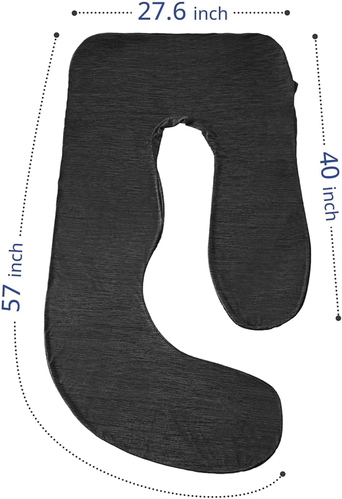 Sasttie Cooling Pregnancy Pillow Cover, 57-inch U Shaped Pregnancy Pillow Case, Fits 55 to 57 Inch Maternity Pillow, Black (No Pillow Insert)