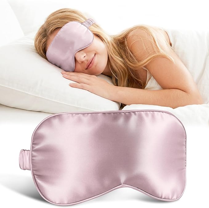 ZLYC 100% Mulberry Silk Sleep Mask Pressure-Free Eye Cover Soft Light Blocking Blindfold for Travel & Nap, Solid Pale Dusty Pink