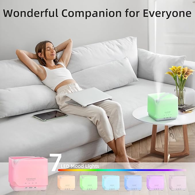 ASAKUKI Essential Oil Diffuser for Home, Large 700 ml Humidifier with Automatic Shut-Off, Quiet Aromatherapy Diffuser with 7 LED Lights for Living Room, Bedroom, Hotel, Gift for Mom - Pure White