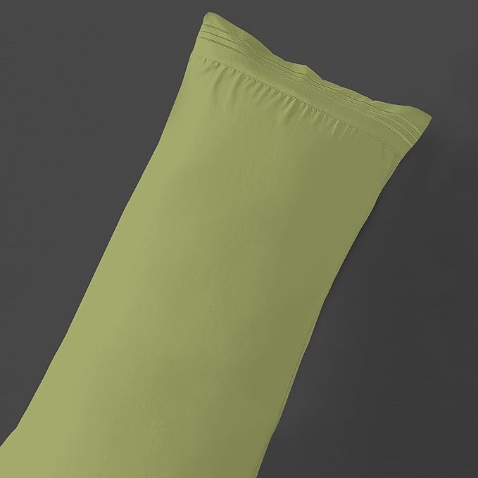 Mocassi 1-Piece Premium Body Pillowcase 1800 Series Hotel Quality Microfiber - Soft and Breathable with 3-Line Embroidery Wrinkle and Stain Resistant, Easy Care, 21" x 54", Olive Green