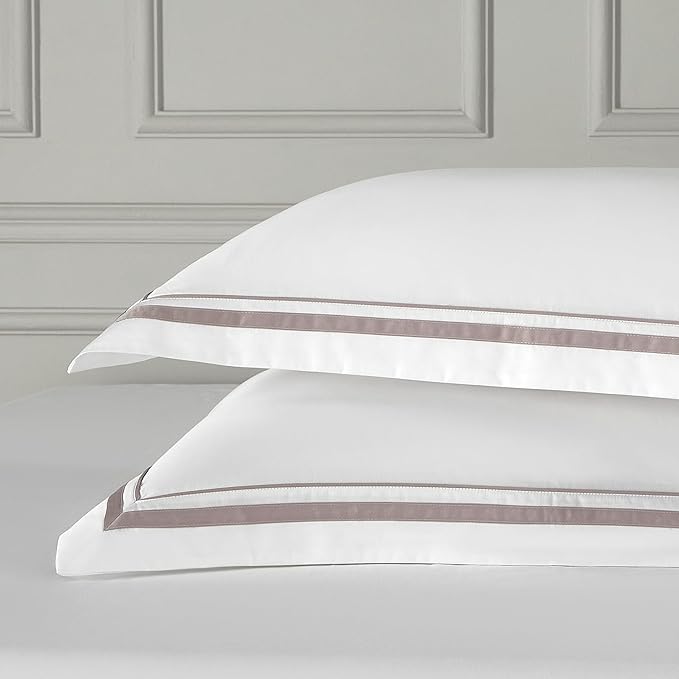 White Pillow Shams Queen Size Set of 2, 100% Cotton 400TC Sateen Luxury Hotel Pillow Cases, Pipping Oxford Pillowcases with Envelope Closure for Bedding Linen, 20x30 Inches