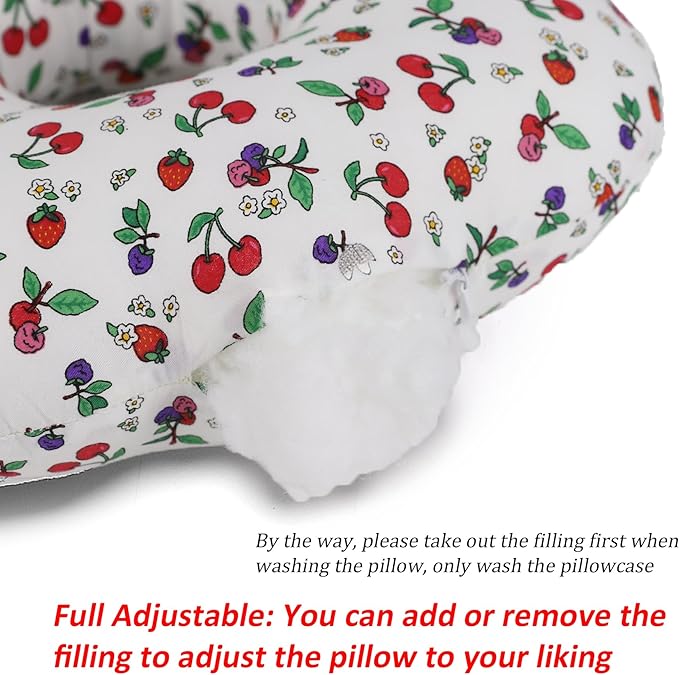 Ear Piercing Pillow for Side Sleepers, Pillow with an Ear Hole for CNH and Ear Pain Ear Inflammation Pressure Sores, O-Shaped Side Sleeping Pillow, Ear Guard Pillow (White Cherry)