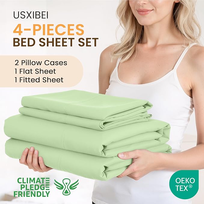 Full Size 4 Piece Bed Sheet Set - Ultra Imitation Cotton-Premium Breathable & Cooling Sheets - Hotel Luxury Bed Sheets Deep Pocket up to 15"- Wrinkle, Fade, Stain Resistant (Sage Green, Full)