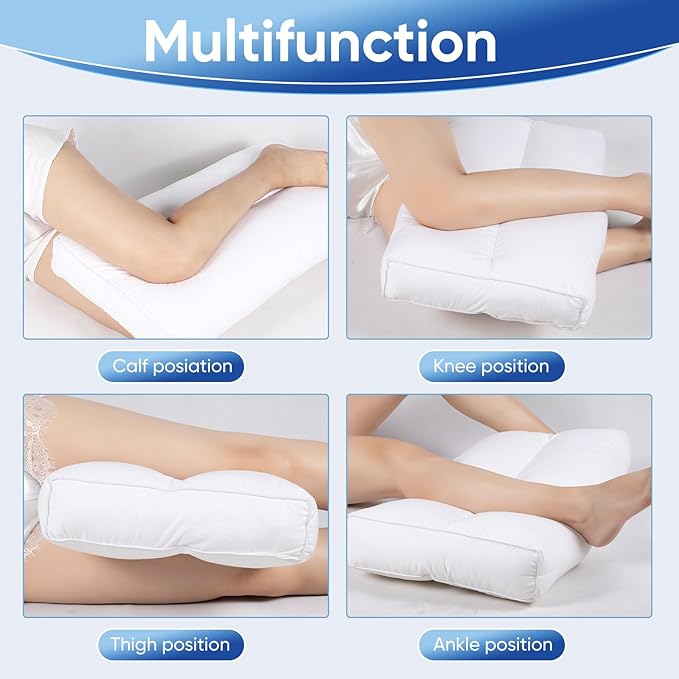 MINUPWELL Knee Pillow for Side Sleepers, 4" Leg Pillow for Side Sleeping, 100% Cotton Fabric Pillow for Between Knees While Sleeping - High Support Alternative for Relieving Leg, Back, and Knee Pain