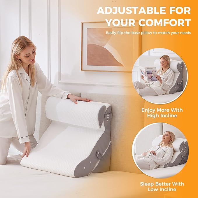 Ruqmuis 3PCS Wedge Pillow Set for After Surgery, Adjustable Back Pillow for Bed Sitting up, Acid Reflux, Bed Wedge Pillow Headboard for Sleeping & Snoring, Orthopedic Pillow for Post Surgery, White