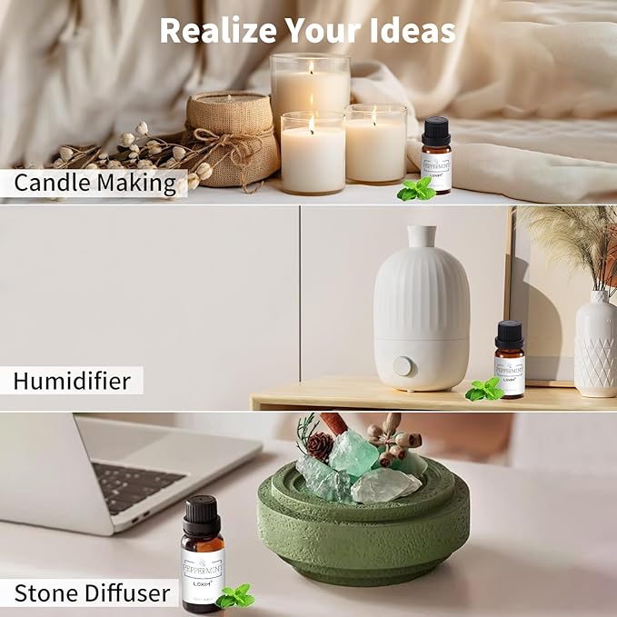 LOXIM Peppermint Essential Oil, Pure Natural Essential Oils, Fragrance Oil Perfect for Humidifiers, Diffusers, Candle Making, Scent Home and Office (Pack of 1, Peppermint)