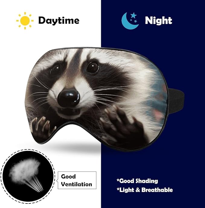 Cute Funny Raccoon Sleep Mask Sleeping Mask Elastic Blackout Sleeping Eye Mask for Full Night's Sleep Travel and Nap