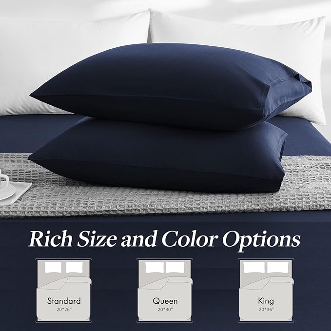LUXEAR Pillow Cases, 2 Pack Standard Size Linen Pillowcases for Hair Skin, Silky Skin-Friendly, Machine Washable Pillow Covers - Navy Blue