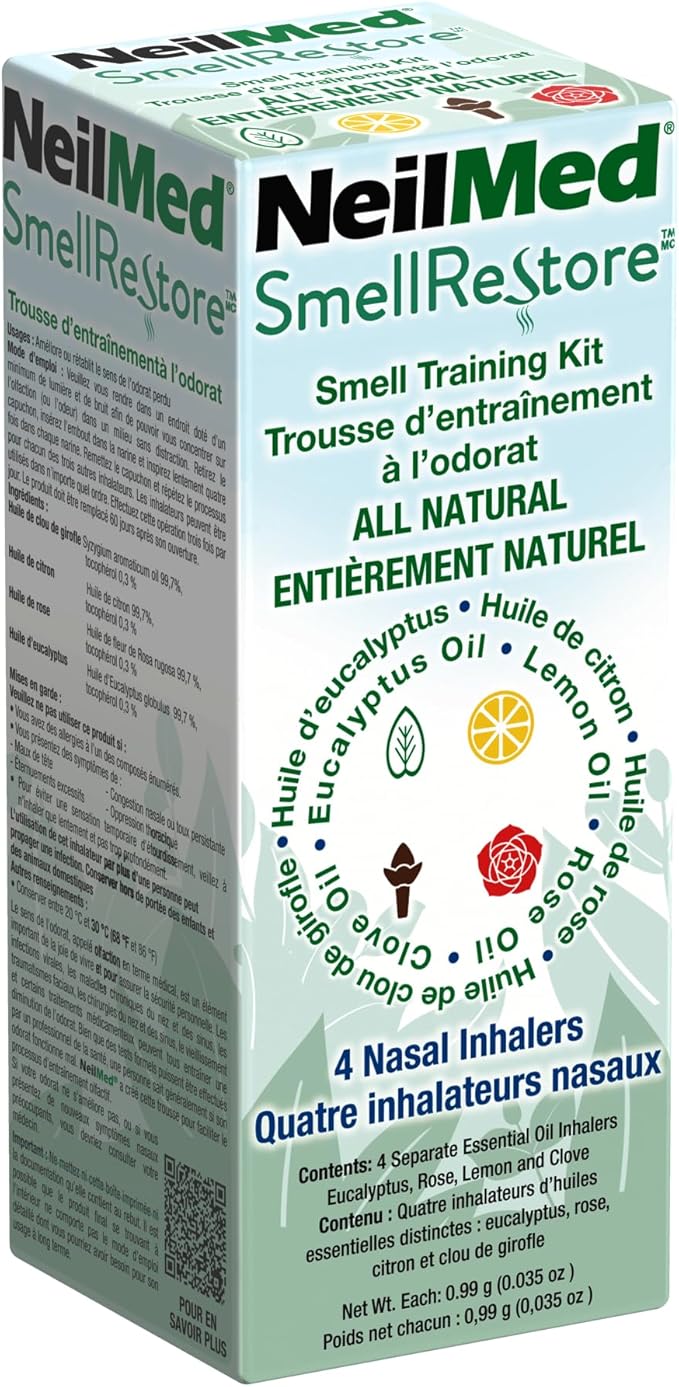 NeilMed Smell Restore - All Natural Smell Training Kit with 4 Separate Essential Oil Inhalers. Eucalyptus, Rose, Lemon and Clove