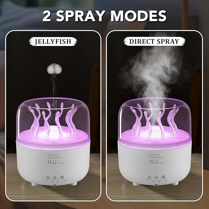 Jellyfish Diffuser 280ml, Cute humidifier, with Remote Control Timer, 7 Color LED Night Light, Essential oiluser Suitable for Home Office, Hotel spa Yoga Room, auto Shut-Off