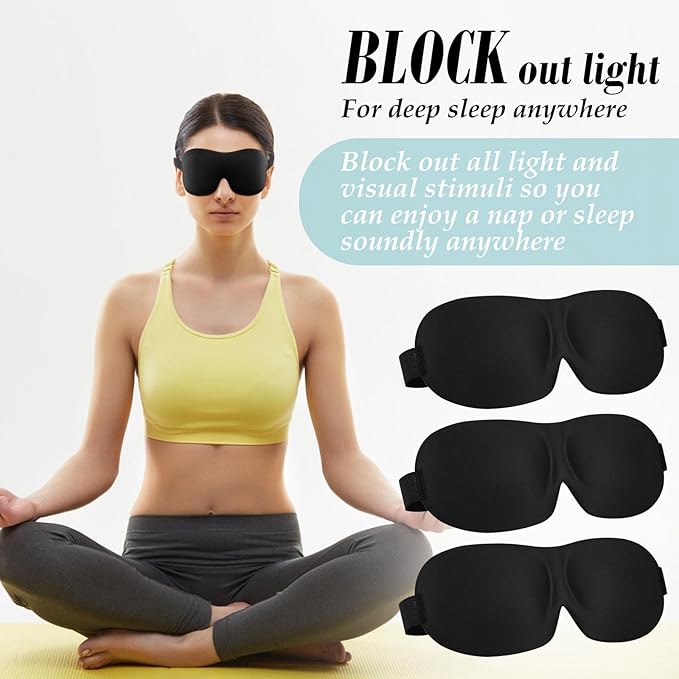 Bencailor 8 Pcs Sleep Mask for Side Sleeper 3D Eye Masks for Sleeping Blackout Eye Cover Shade Night Blindfold with Adjustable Strap for Women Men Sleeping Game Gifts(Large,Black)