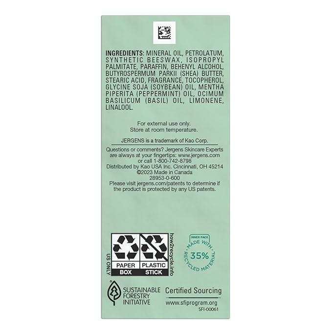 Jergens Focus Essential Oil-Scented Stick, Aromatherapy Stick Crafted with Peppermint and Basil Essential Oils, 0.9 Oz