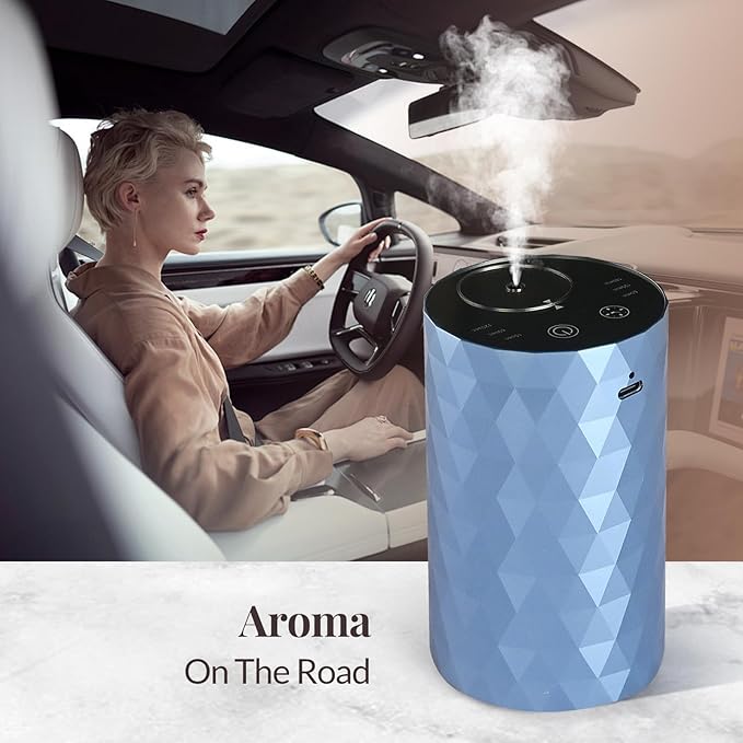 Waterless Essential Oil Diffuser - Portable Aromatherapy Scent Machine with 3 Mist Modes, 72Hr Battery, Quiet Operation for Home Office Car, Ice Blue