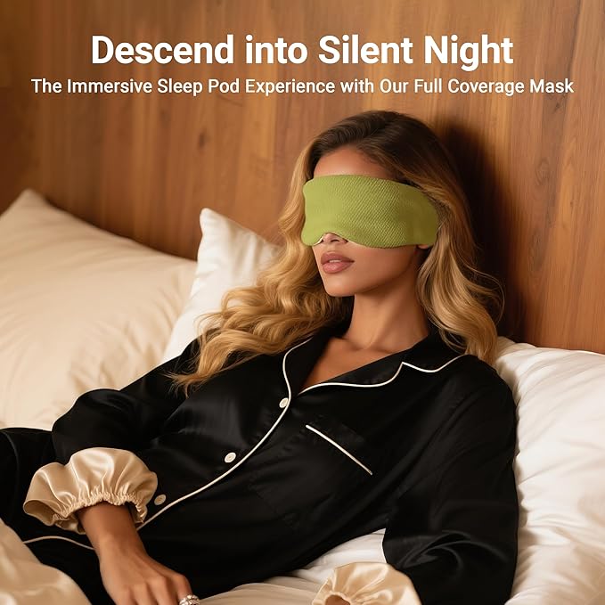 Reversible Full-Cover Meadow Mint White Cotton Eye Mask for Sleep, Adjustable Breathable Wrap, Lightweight Total-Dark Blindfold for Sleep Travel, Holiday Gift Kit for Women Girl Men Adults