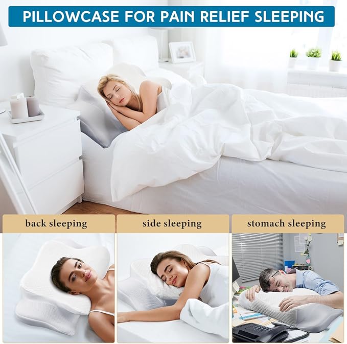 HunnmingRe Cervical Pillow Case Cover Comfortable and Breathable Memory Foam Cervical Neck Pillow Case Cover with Zipper(White,Queen Size)