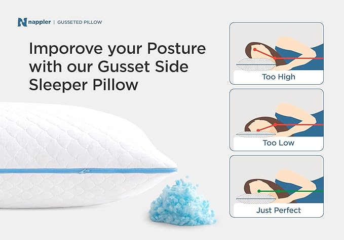Nappler Side and Back Sleeper Pillow for Neck and Shoulder Pain Relief - Shredded Memory Foam Bed Pillow for Sleeping - 100% Adjustable Fill - Queen Size - Modal Washable Case. Extra Fill Included