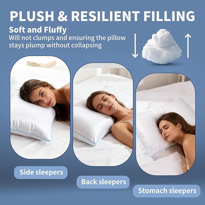 King Size Pillows Set of 2, Soft Fluffy and Supportive Hotel Collection Pillows 2 Pack for Side and Back Sleeper, Filled with Down Alternative Microfiber