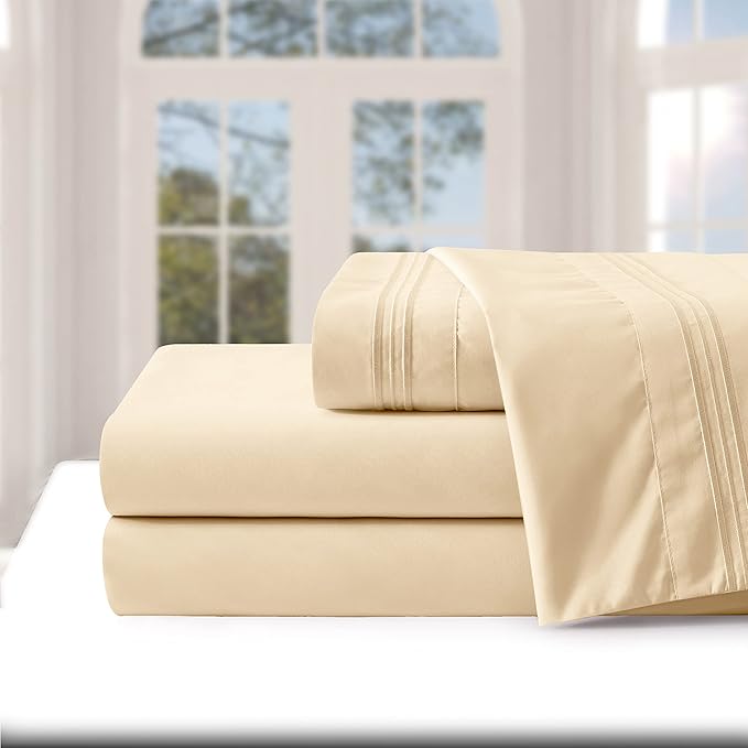 Manyshofu Extra Deep Pocket King Size Sheets - Hotel Luxury 1800 Thread Count Sheets & Pillowcases - Microfiber Bed Set up to 24" Mattress - Light Beige Bed Sheets 18-24 Inch Deep Pockets - 4 Piece