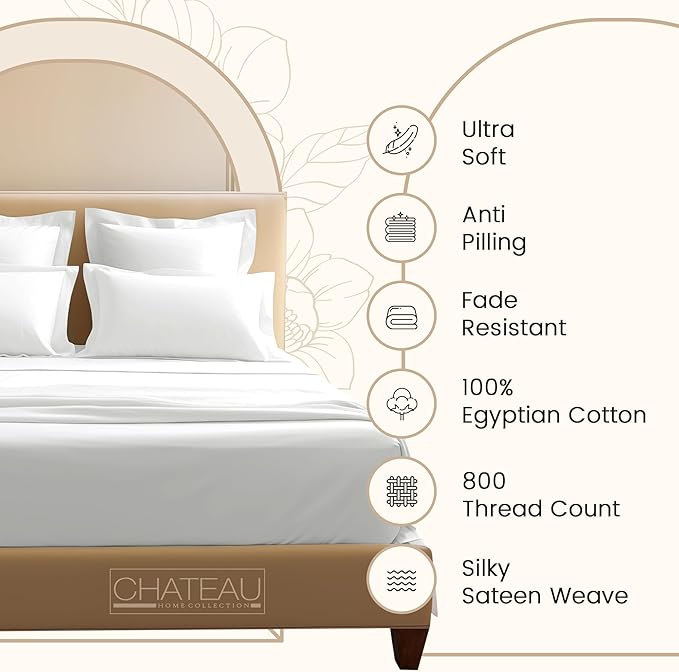 CHATEAU HOME COLLECTION 800 Thread Count 100% Egyptian Cotton Sateen Weave Twin XL Sheets Set, 15" Deep Pocket Light Blue Sheets Twin, Soft & Comfy Machine Washabe Luxury Blue Bedding